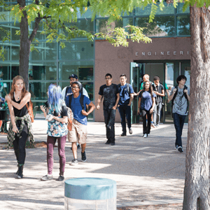 students walking outside the EAS building