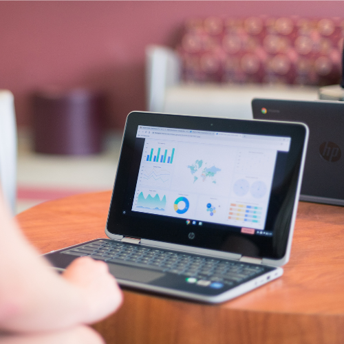 Student analyzing data on a computer