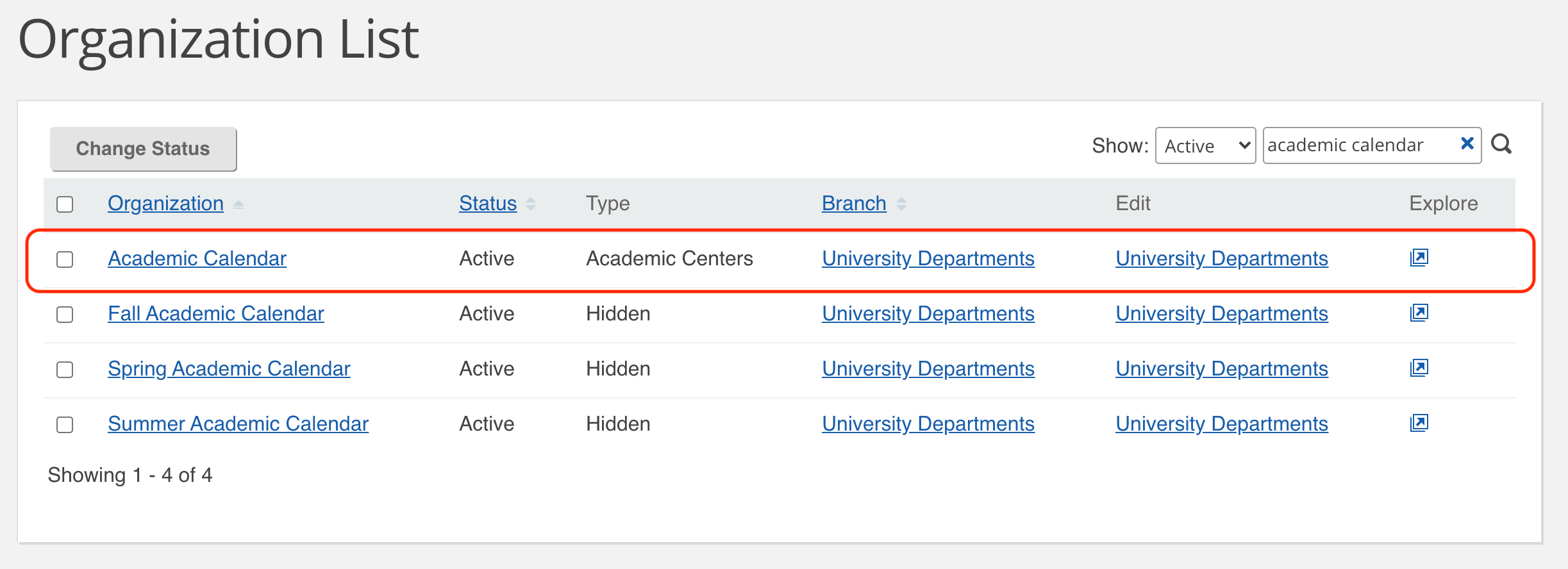 Academic Calendar events organization