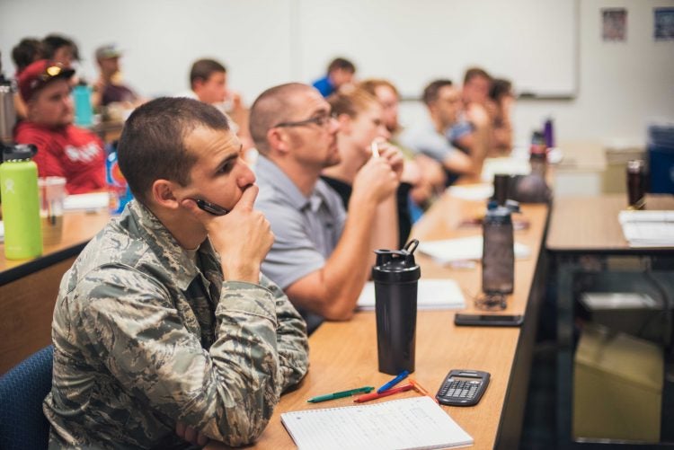 Military affiliated students participate in class at UCCS.