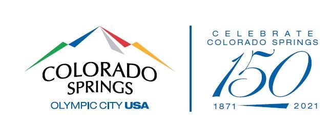 the logo of the City of Colorado Springs plus the number 150 representing how many years it has been in existance