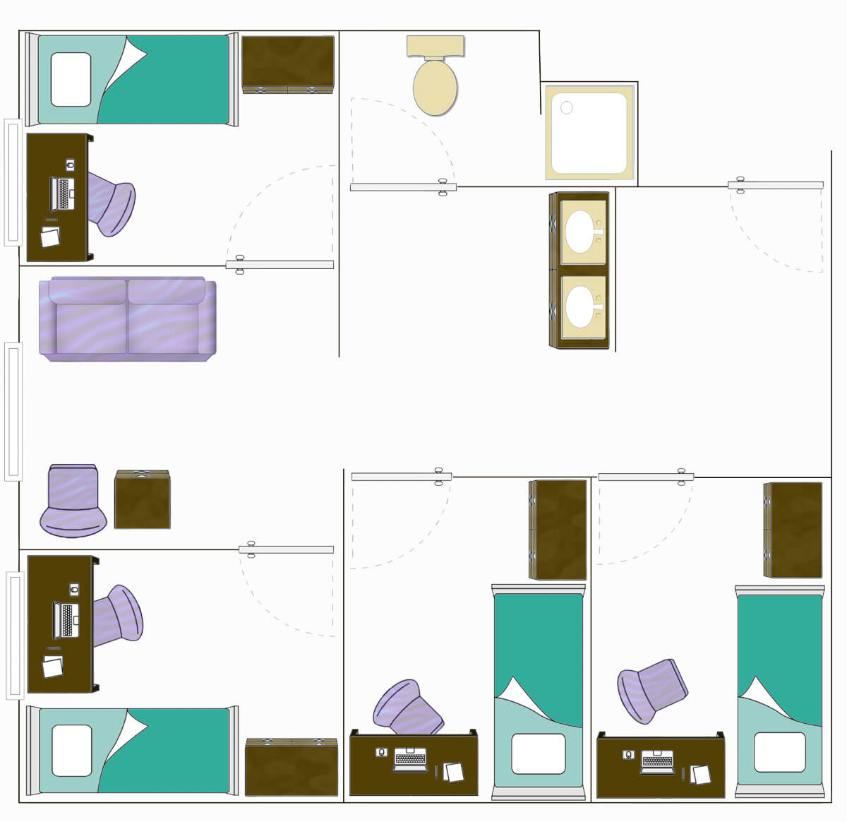 Private rooms in a suite style setup